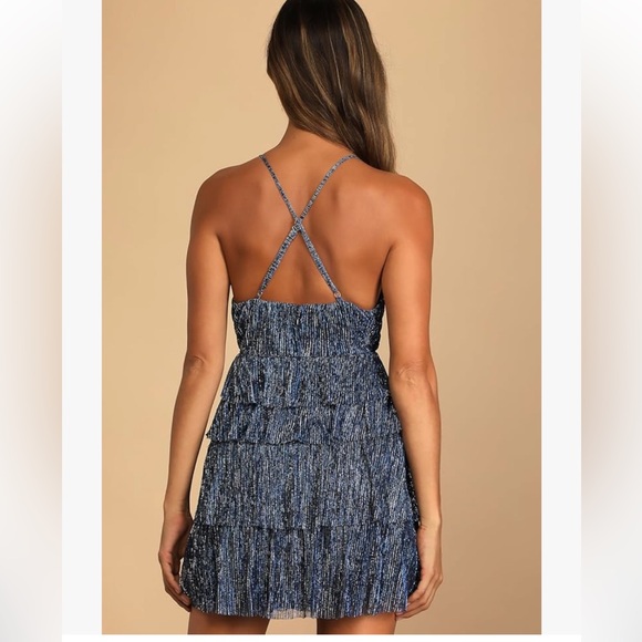 Lulus Glowing Gorgeous Metallic Tiered Mini Dress size small - Picture 3 of 8